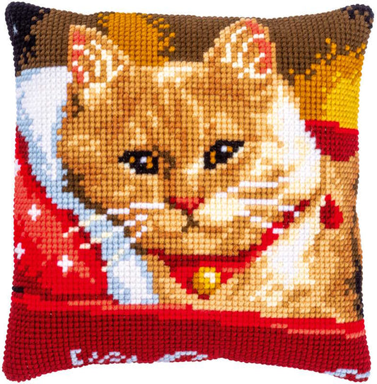 Cat Printed Cross Stitch Cushion Kit by Vervaco