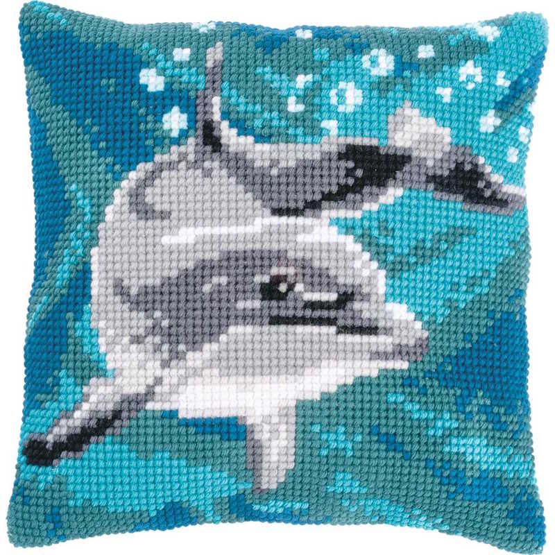 Dolphin Printed Cross Stitch Cushion Kit by Vervaco
