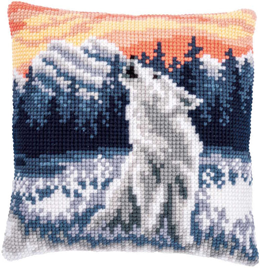 Wolf in Winter Printed Cross Stitch Cushion Kit by Vervaco