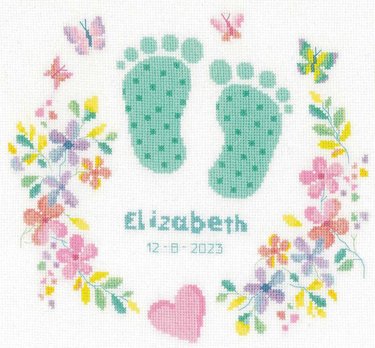 Baby Feet Birth Sampler Cross Stitch Kit By Vervaco