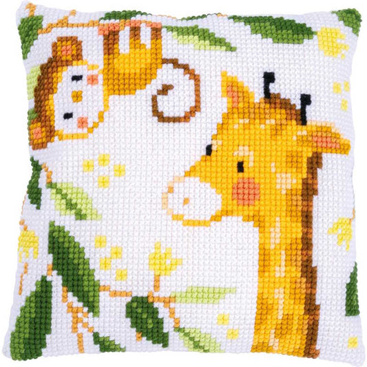 Jungle Animals Printed Cross Stitch Cushion Kit by Vervaco