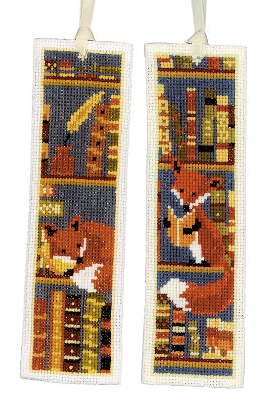 Foxes in Bookshelf Bookmark Cross Stitch Kit By Vervaco