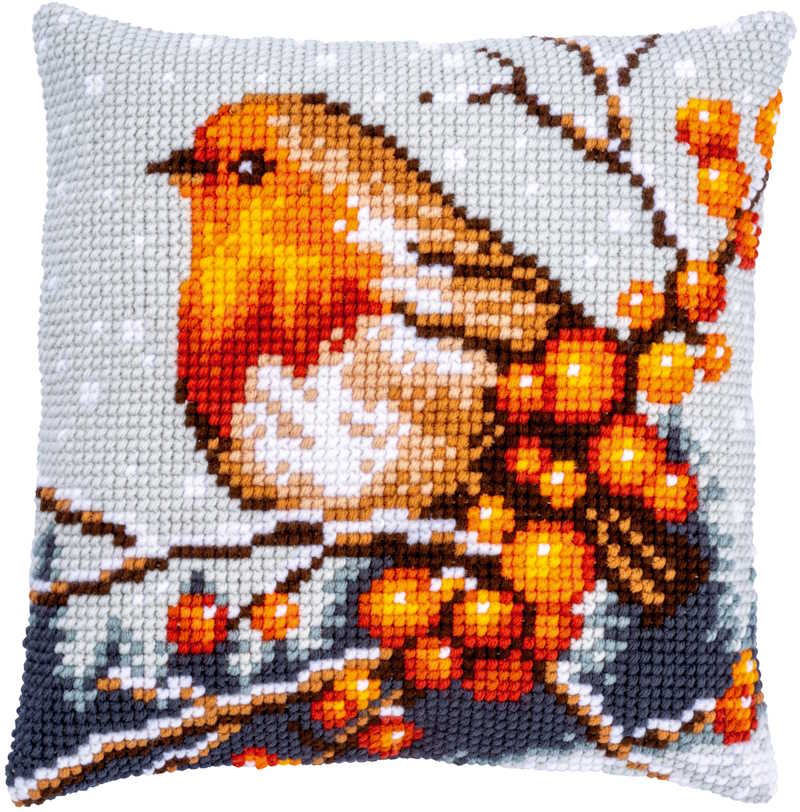 Robin Printed Cross Stitch Cushion Kit by Vervaco