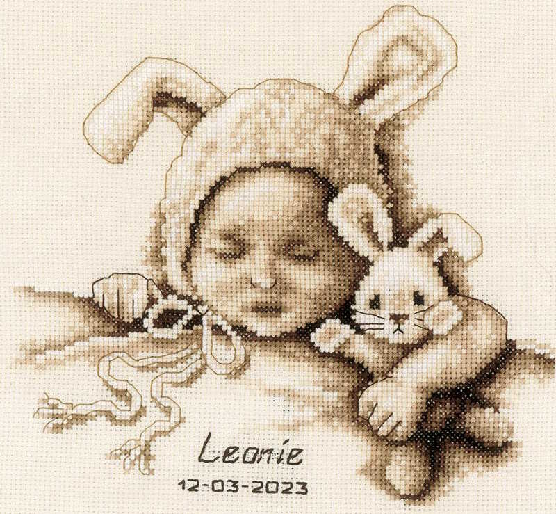Baby and Cuddly Rabbit Birth Sampler Cross Stitch Kit By Vervaco