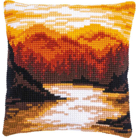 Mountains Printed Cross Stitch Cushion Kit by Vervaco