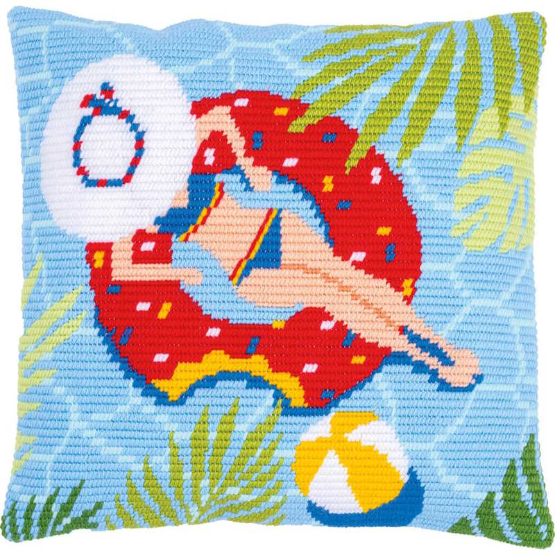 Swimming Pool Counted Long Stitch Cushion Kit By Vervaco