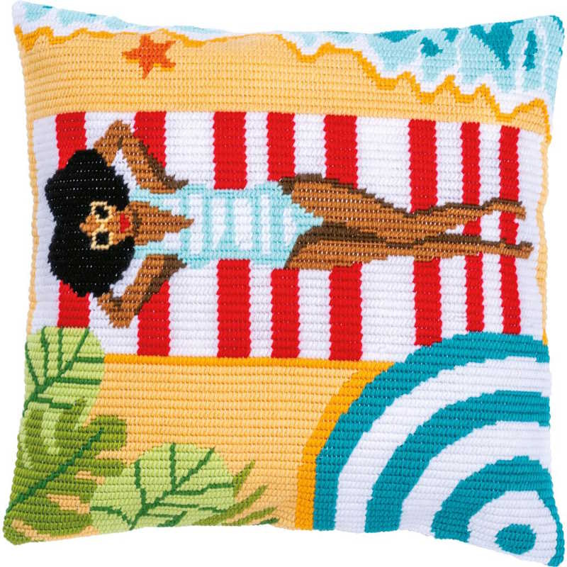 Beach Counted Long Stitch Cushion Kit By Vervaco