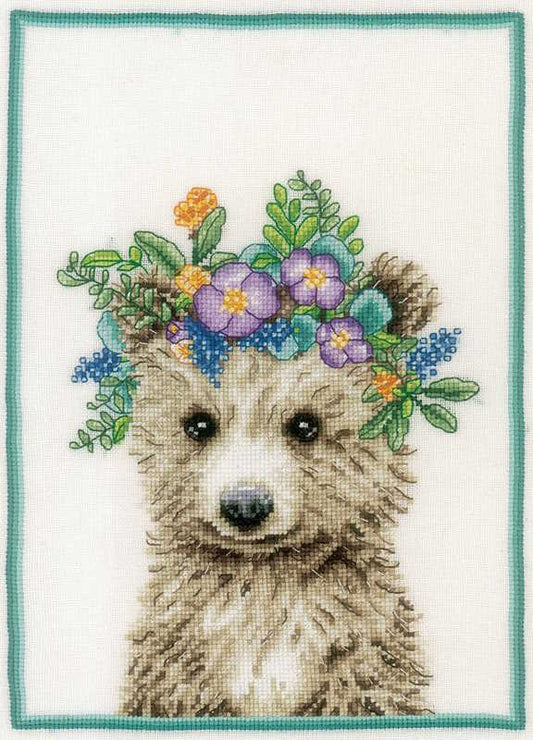 Flower Crown Bear Cross Stitch Kit By Lanarte