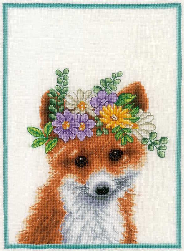 Flower Crown Fox Cross Stitch Kit By Lanarte