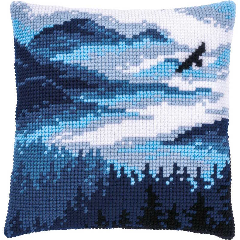 Blue Landscape Printed Cross Stitch Cushion Kit by Vervaco