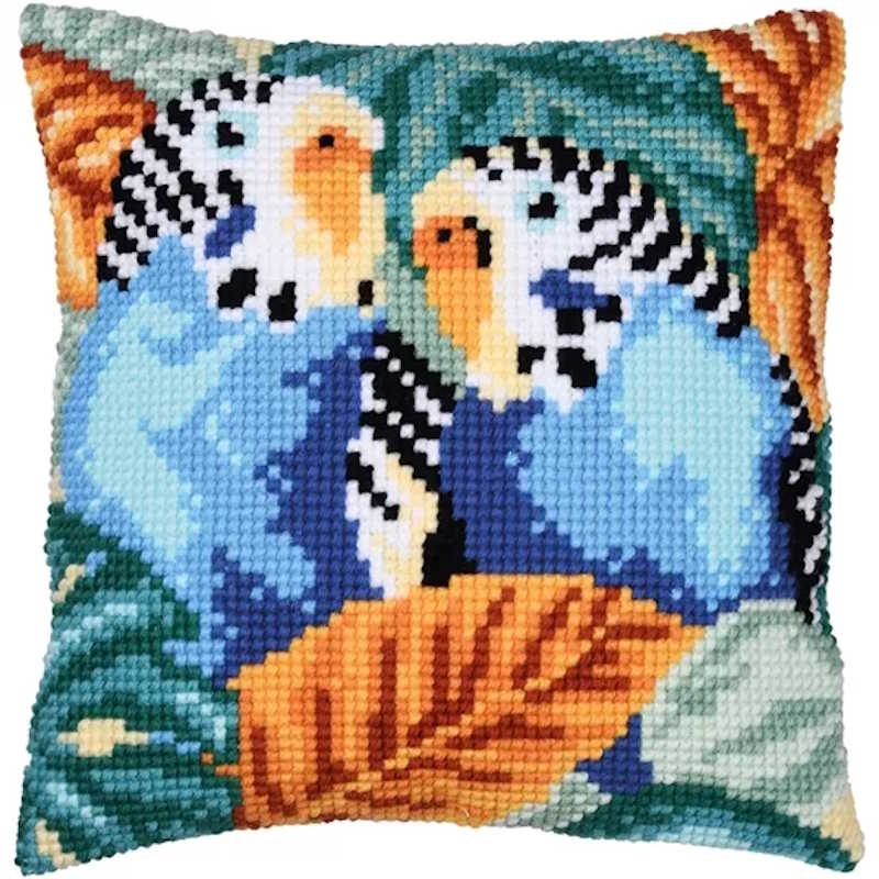 Parakeets Printed Cross Stitch Cushion Kit by Vervaco