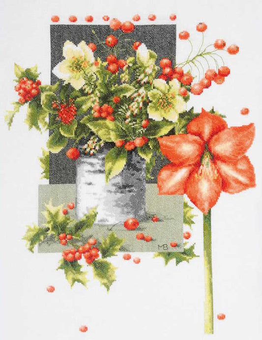 Holly Jolly Amaryllis Cross Stitch Kit By Lanarte