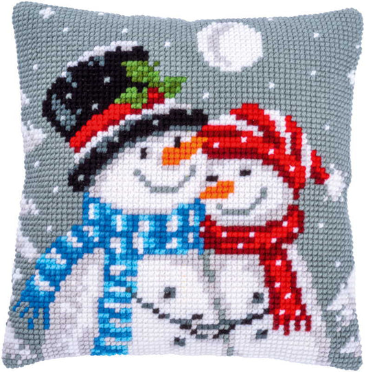 Snowmen Printed Cross Stitch Cushion Kit by Vervaco