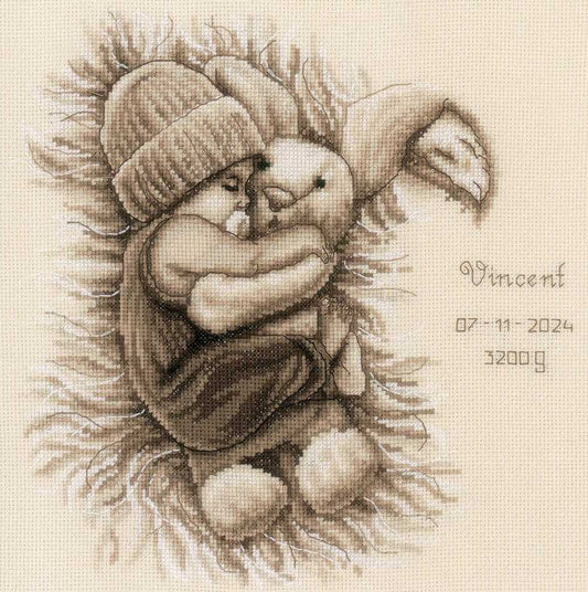 Cuddly Bunny Birth Sampler Cross Stitch Kit By Vervaco