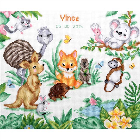 Australian Animals Birth Sampler Cross Stitch Kit By Vervaco