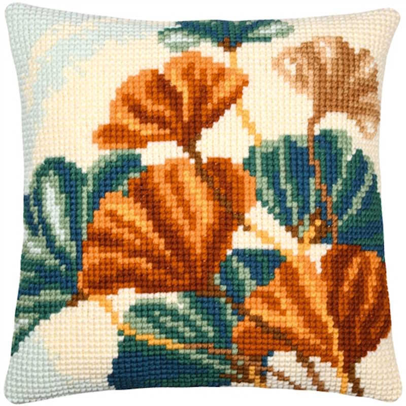 Ginkgo Leaves Printed Cross Stitch Cushion Kit by Vervaco