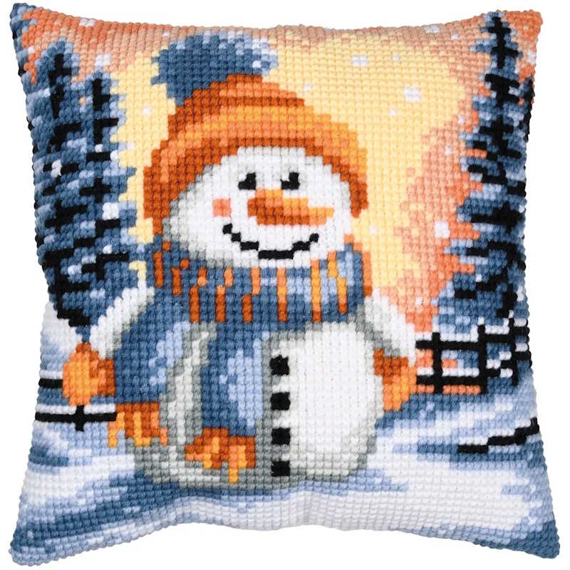 Chilly Little Snowman Printed Cross Stitch Cushion Kit by Vervaco