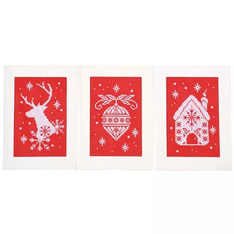 Gingerbread and Reindeer Cross Stitch Christmas Card Kit By Vervaco