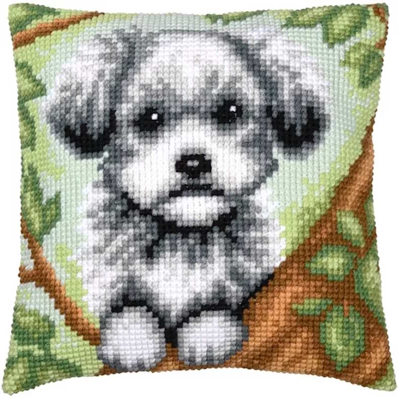 Dog in Tree Printed Cross Stitch Cushion Kit by Vervaco