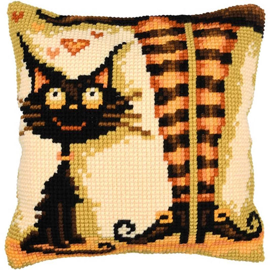 Cat Loves Her Witch Printed Cross Stitch Cushion Kit by Vervaco