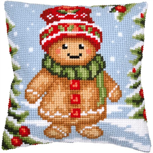 Gingerbread Man Printed Cross Stitch Cushion Kit by Vervaco