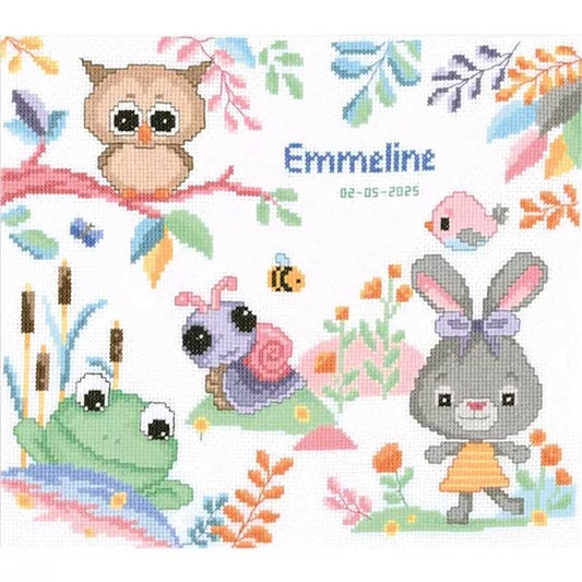 Animals in the Forest Birth Sampler Cross Stitch Kit By Vervaco