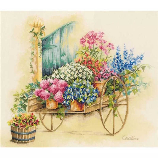 Floral Cart Cross Stitch Kit By Lanarte