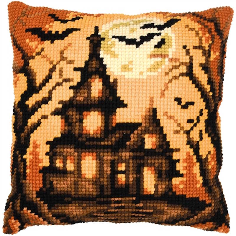Halloween House Printed Cross Stitch Cushion Kit by Vervaco