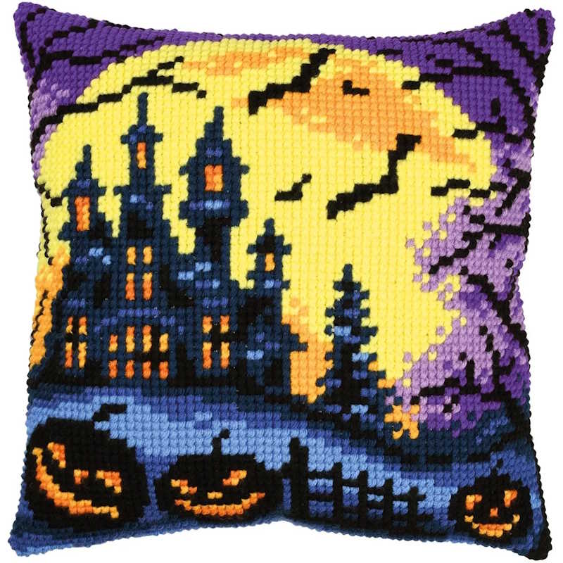 Spooky Scene Printed Cross Stitch Cushion Kit by Vervaco