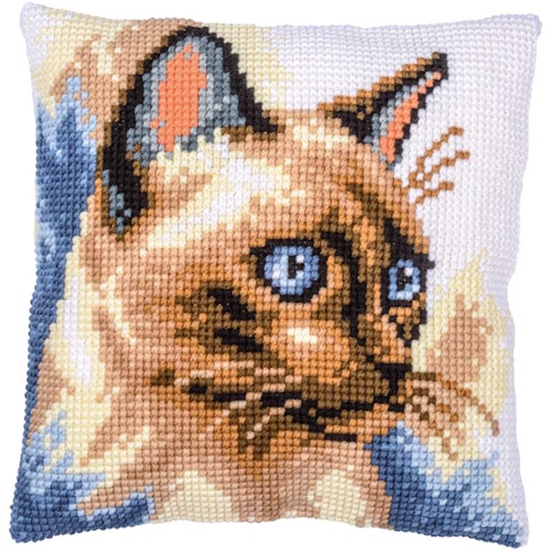 Siamese Cat Printed Cross Stitch Cushion Kit by Vervaco