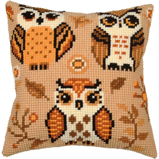 Autumn Owls Printed Cross Stitch Cushion Kit by Vervaco