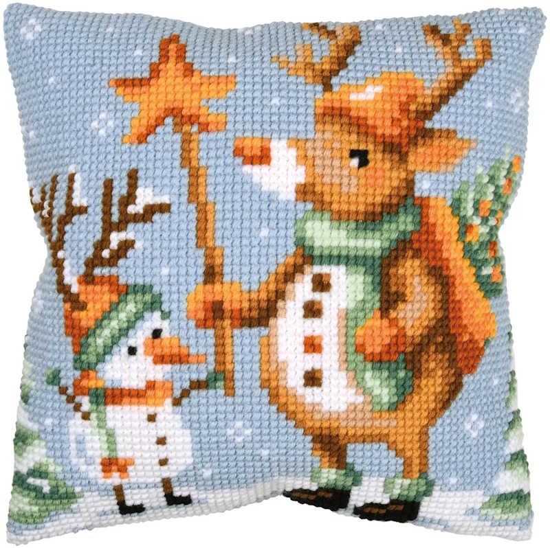 A Starry Friendship Printed Cross Stitch Cushion Kit by Vervaco