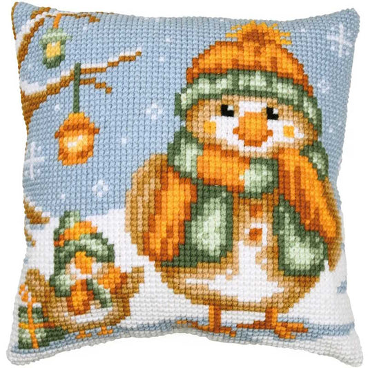 A Frosty Friendship Printed Cross Stitch Cushion Kit by Vervaco