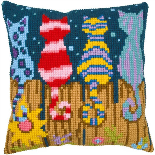 Cats on a Fence Printed Cross Stitch Cushion Kit by Vervaco