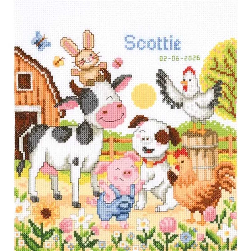 Farm Animals Birth Sampler Cross Stitch Kit By Vervaco