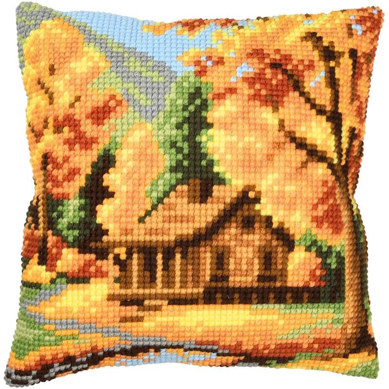 Autumn Landscape Printed Cross Stitch Cushion Kit by Vervaco