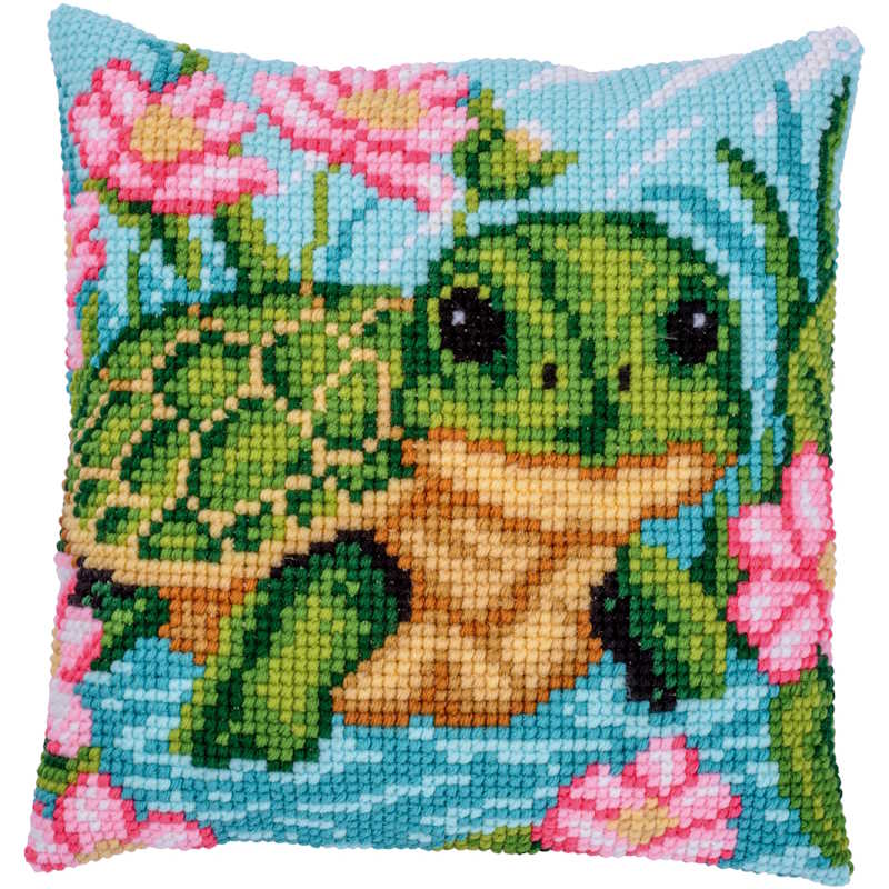 Little Turtle Printed Cross Stitch Cushion Kit by Vervaco