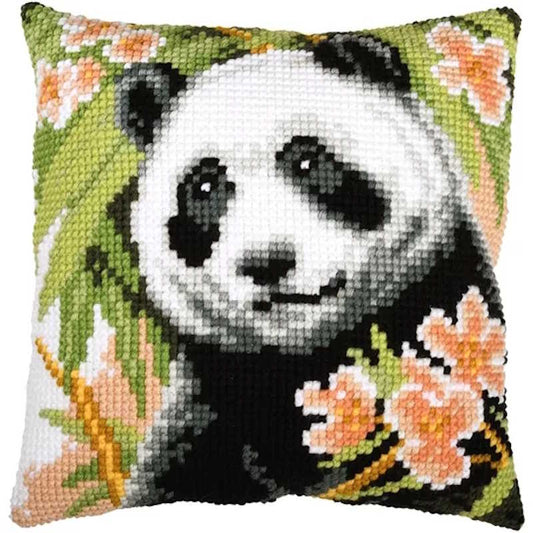 Panda and Flowers Printed Cross Stitch Cushion Kit by Vervaco