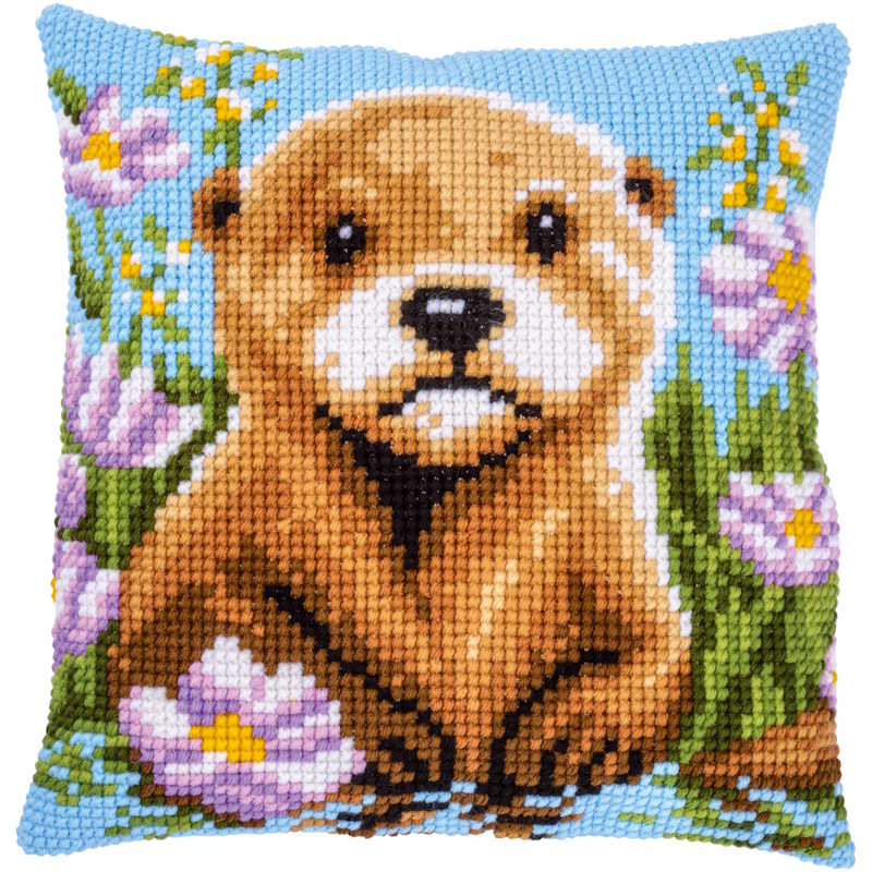 Otter Printed Cross Stitch Cushion Kit by Vervaco