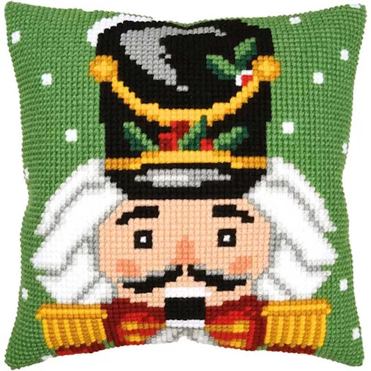 Green Nutcracker Printed Cross Stitch Cushion Kit by Vervaco