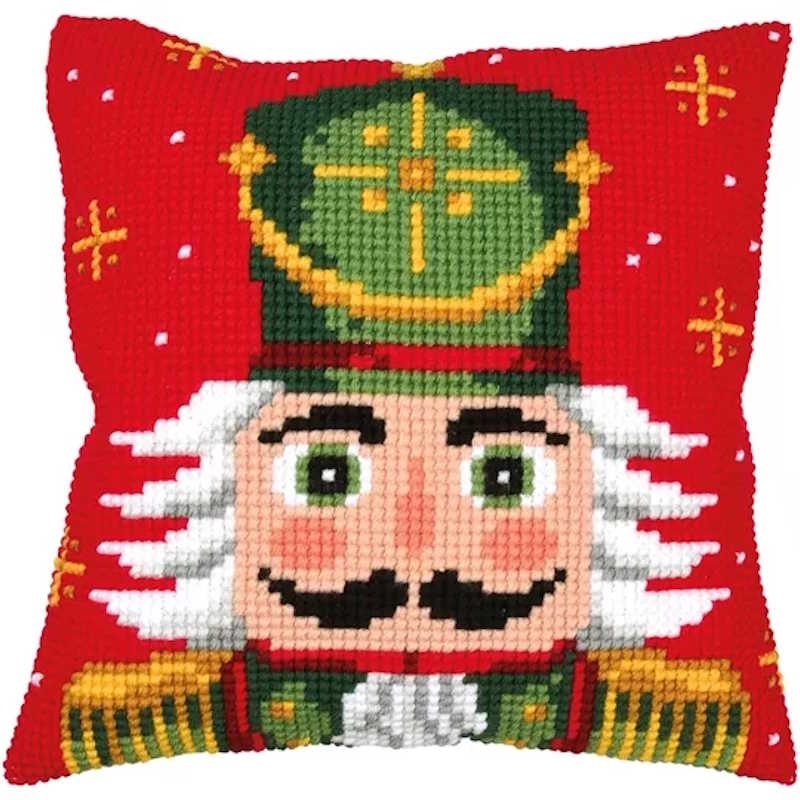Red Nutcracker Printed Cross Stitch Cushion Kit by Vervaco