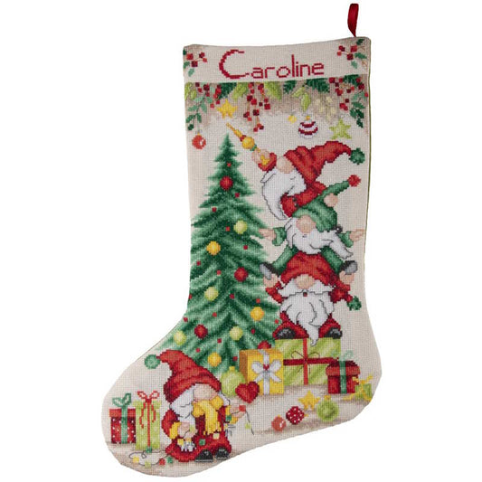 Gnome Celebration Christmas Stocking Cross Stitch Kit By Vervaco