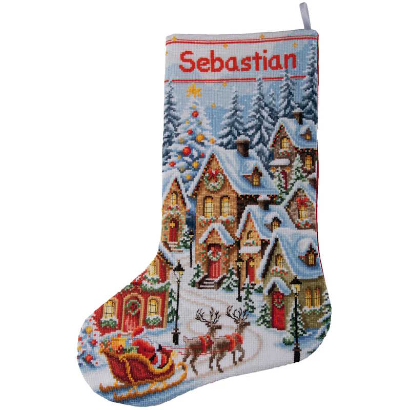 A Village Aglow Christmas Stocking Cross Stitch Kit By Vervaco