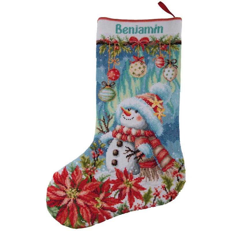 Snowman in Bloom Christmas Stocking Cross Stitch Kit By Vervaco