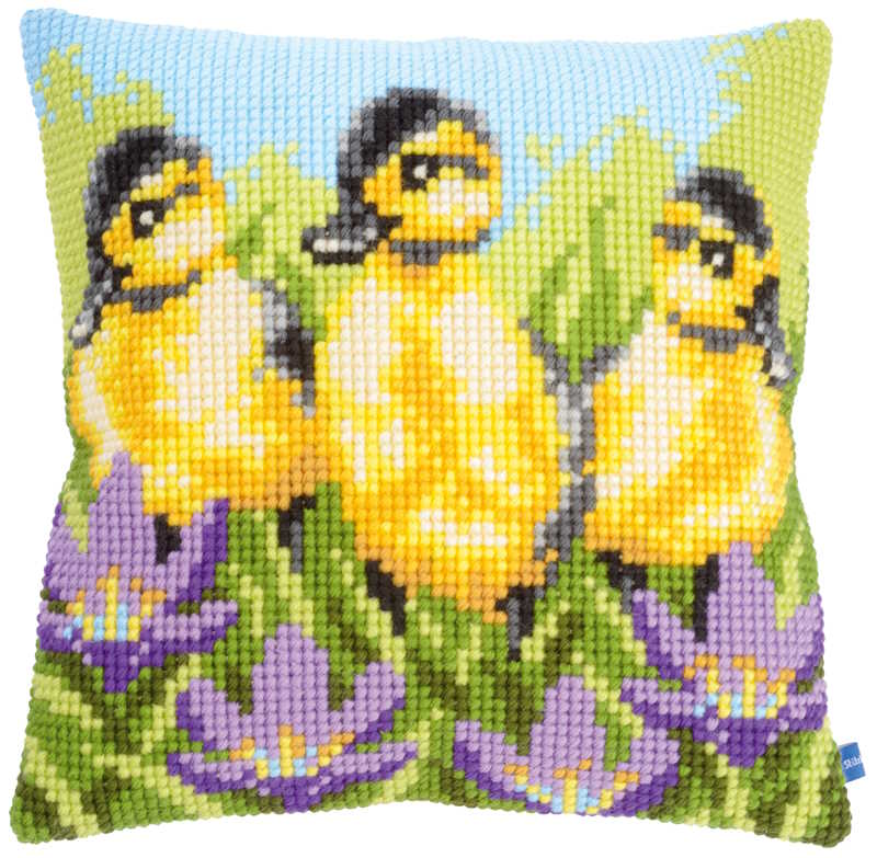 Ducklings Printed Cross Stitch Cushion Kit by Vervaco