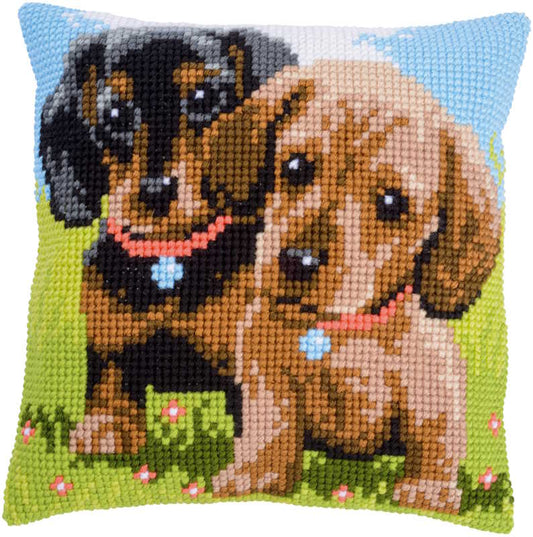 Dachshunds Cross Stitch Cushion Kit by Vervaco