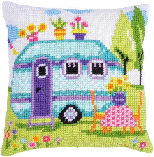 Road Trip Vacation Printed Cross Stitch Cushion Kit by Vervaco