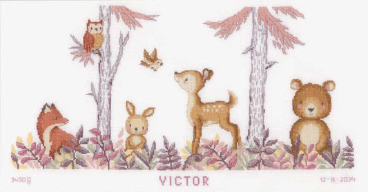 In the Forest Birth Sampler Cross Stitch Kit By Vervaco