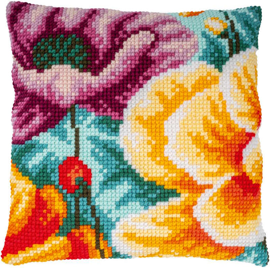 Poppies Printed Cross Stitch Cushion Kit by Vervaco 