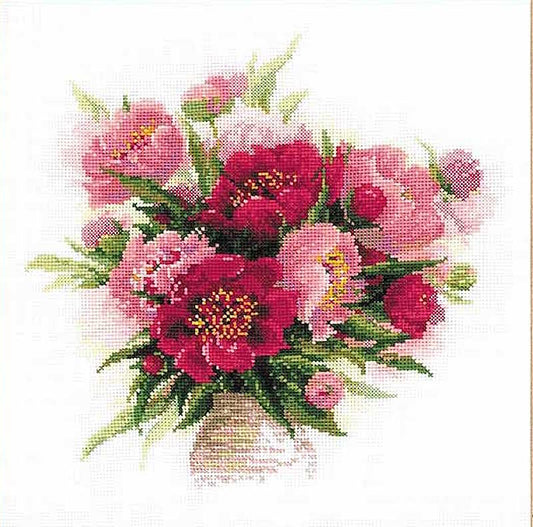 Peonies in a Vase Cross Stitch Kit By RIOLIS